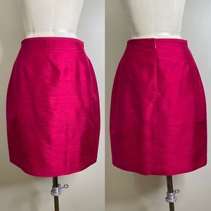 100% DUPIONI SILK BARBIE CORE CAREER SKIRT ZIP UP CLOSURE RICH DEEP PINK